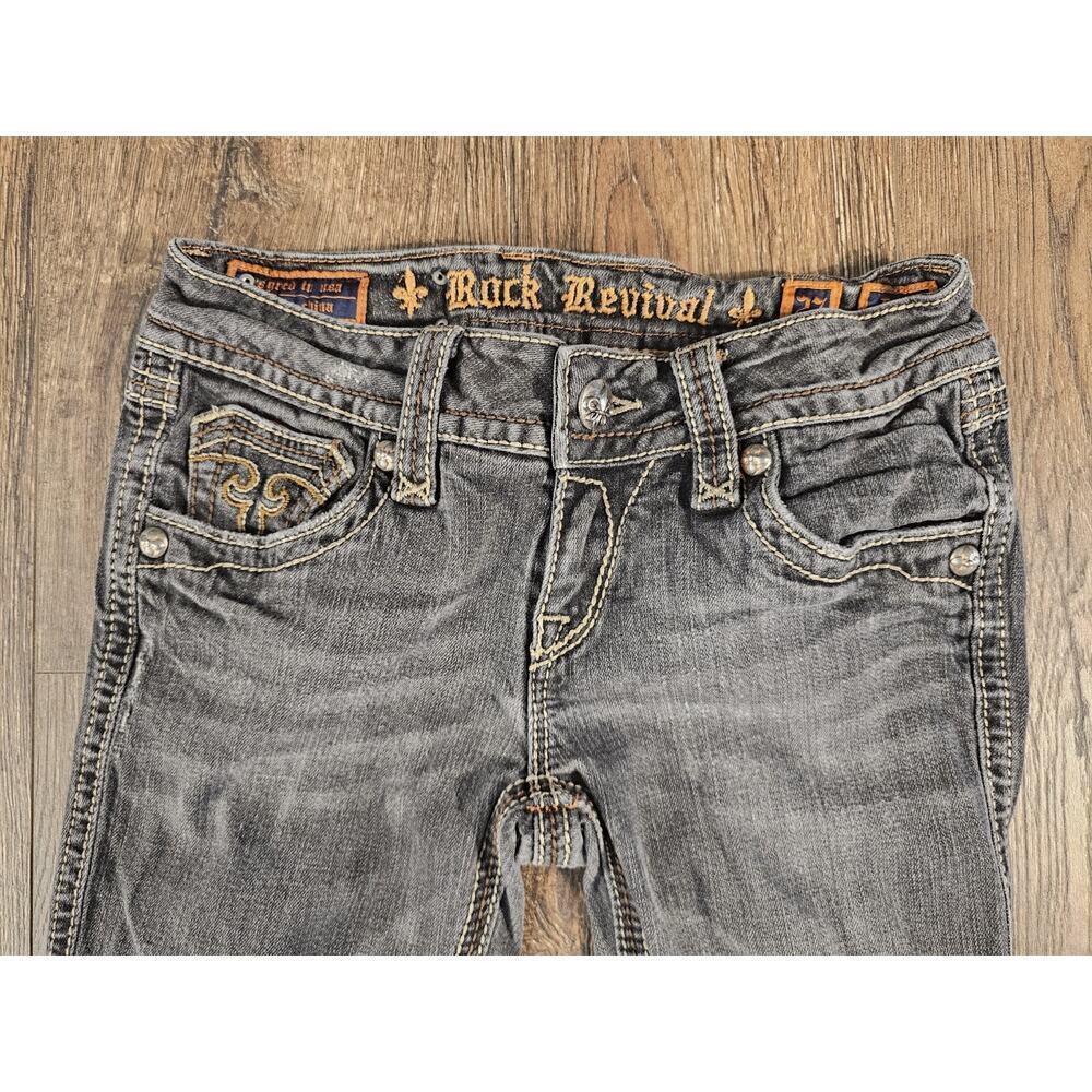 Rock Revival Jeans Womens 27 Black Fade Debbie Straight Embellished Flap Pocket - Picture 2 of 9